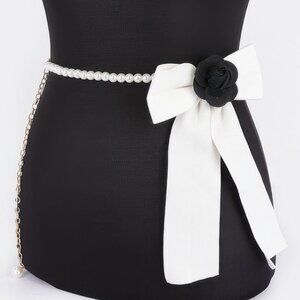 Flower Ribbon Faux Pearl Belt